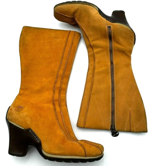 TIMBERLAND‎ Women's 8M Uptown Tall Zip Knee Hight Wheat Yellow Leather Boots - Picture 1 of 11